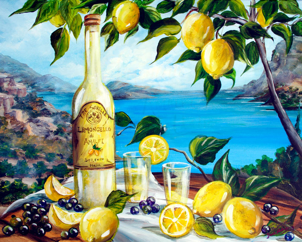 Виноградно лимонного вина. Лимонное дерево Позитано живопись. Лимончелло Сицилия. Позитано Лимончелло. Лимонное дерево Сицилия живопись.