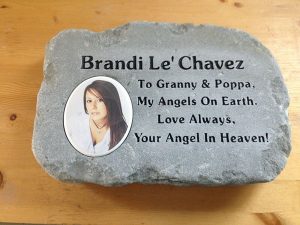 Outdoor Blue stone personalized rock with porcelain cameo