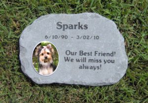 Outdoor Blue stone personalized rock with porcelain cameo