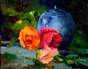 Floral Still Life Paintings transferred onto tiles