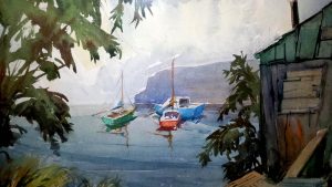 Water scenes transferred onto tiles to create rile murals