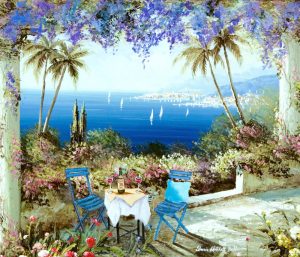 Caribbean paintings transferred onto tiles to create rile murals