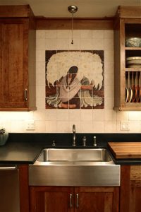 Ceramic tile mural installation kitchen backsplash