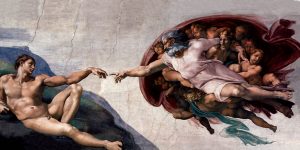 God and AdamAmericana art transferred onto tiles