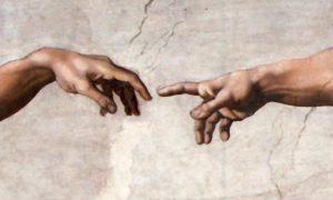 Hands from God and Adam by Michaelangelo Americana art transferred onto tiles