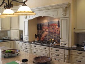Tuscan Painting transferred onto marble for kitchen backsplash