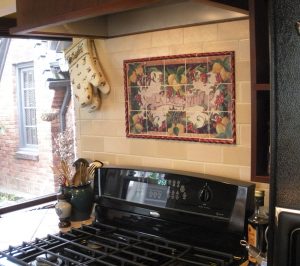 Italian still life Painting on ceramic tiles kitchen backsplash