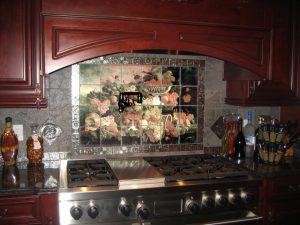 Still Life painting transferred ontomarble tiles for kitchen backsplash