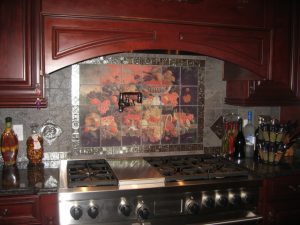 Still Life painting transferred ontomarble tiles for kitchen backsplash