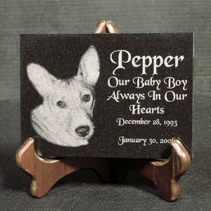 Laser etch on Black marble . A tribute to a beloved pet