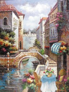 Venice painting transferred onto tiles