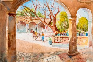 Parthenon painting transferred onto tiles