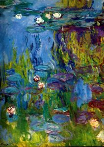 Monet waterlilies paintings transferred onto tiles to create rile murals