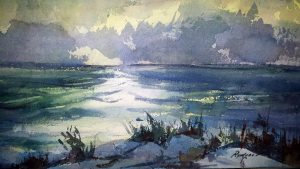 Water and beach scenes transferred onto tiles to create rile murals