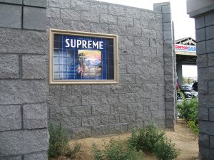 Fruitcrate label transferred onto outdoor tiles for Costco Wall