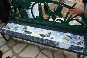 Bench designed by James Wyatt Hendricks-- I created the outdoor tiles