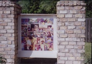 Memorial to her son ...collage artwork transferred onto tiles for an outdoor Wall