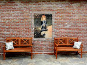 Renoir painting on Outdoor tile mural on exterior of building