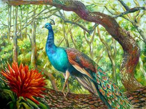 Peacock Perched Imaged Tile