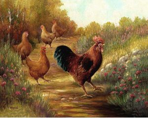 Rooster painting to be transferred on tiles