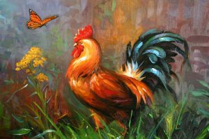 Rooster painting to be transferred on tiles