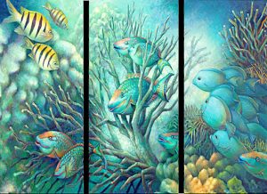 Undersea Paintings transferred onto tiles to create tile murals