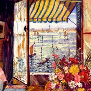 Flowers in Venetian windowStill Life Paintings transferred onto tiles