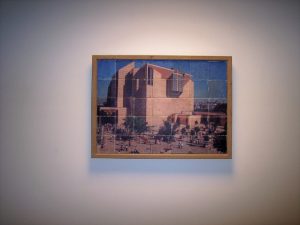 Tumbled marble tile mural on wall in Church