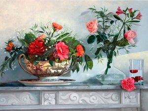 Floral Still Life Paintings transferred onto tiles