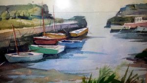 Water scenes transferred onto tiles to create rile murals