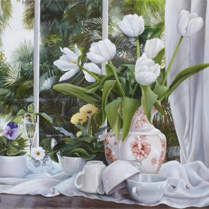 Floral Still Life Paintings transferred onto tiles